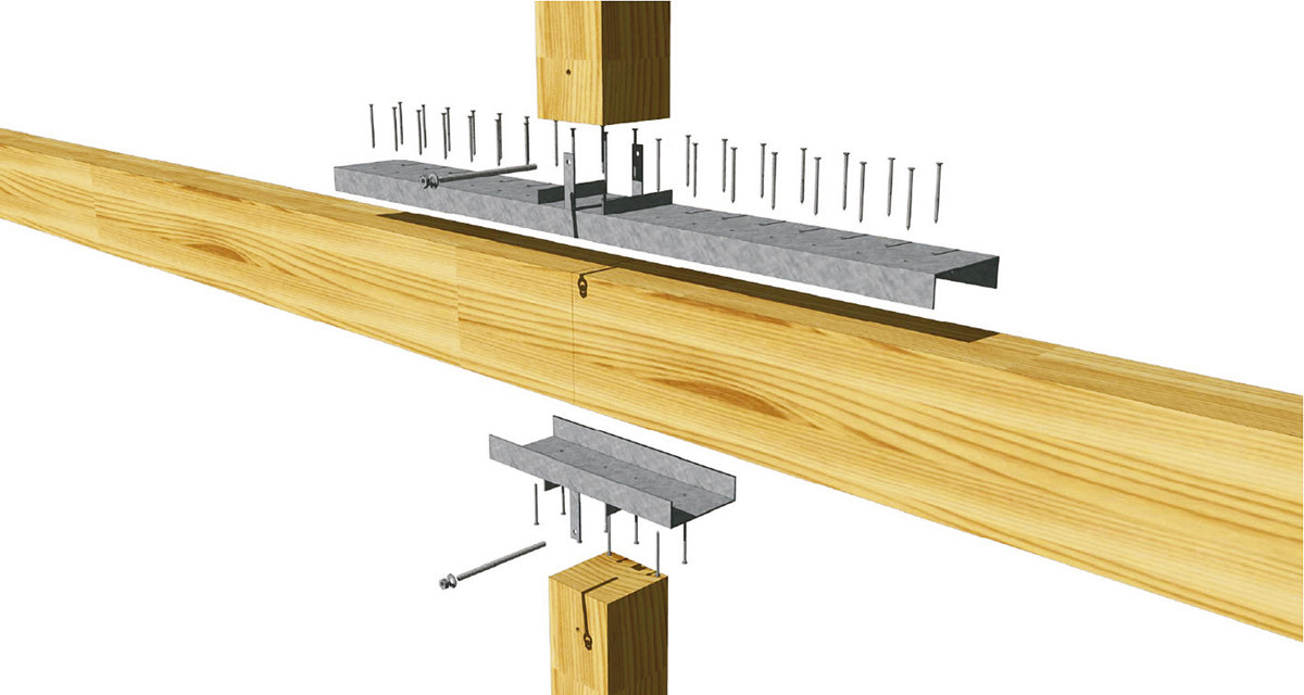 Obr. 3b: Kloubový styčník se spojitými průvlaky vyztuženými v podporách ocelovými U profily