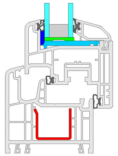 Příklad lepení pomocí tmelu čelně pod těsněním (GEALAN)