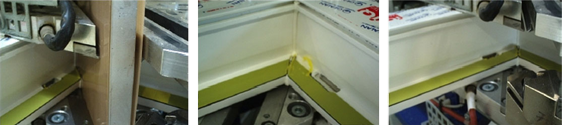 Příklad pracovních operací: svařování profilů, svařený roh, profil v čističce