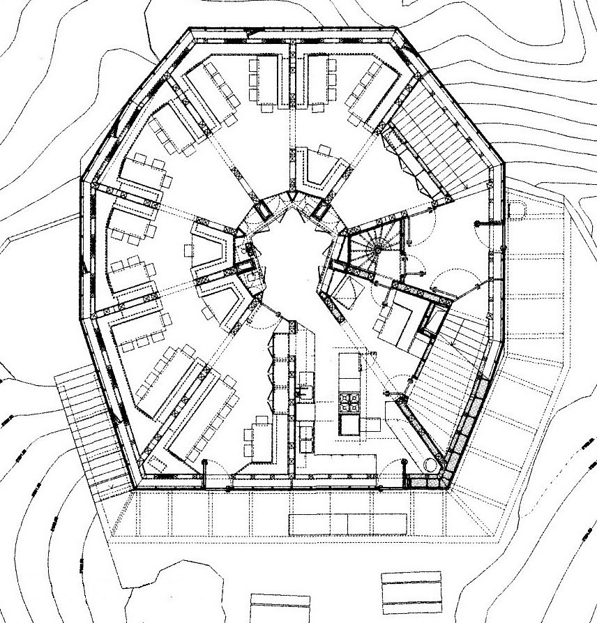 Půdorys přízemí s kuchyní a jídelnou, zdroj Bearth & Deplazes Architekten