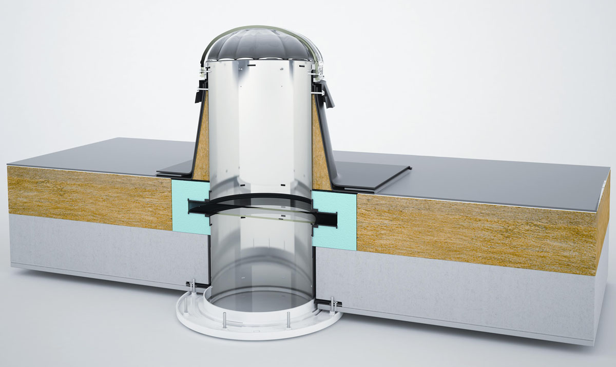 Vložený prvek LIGHTWAY BLUE PERFORMANCE oddělí teplou a studenou část světlovodu, aby nedocházelo ke kondenzaci