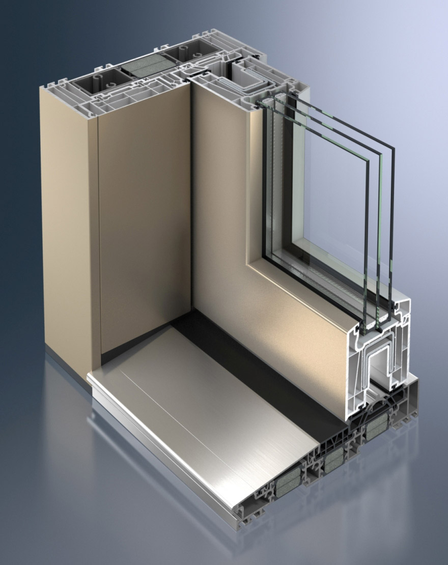 Schüco AutomotiveFinish – odstín RAL 140-M na systému Schüco ThermoSlide