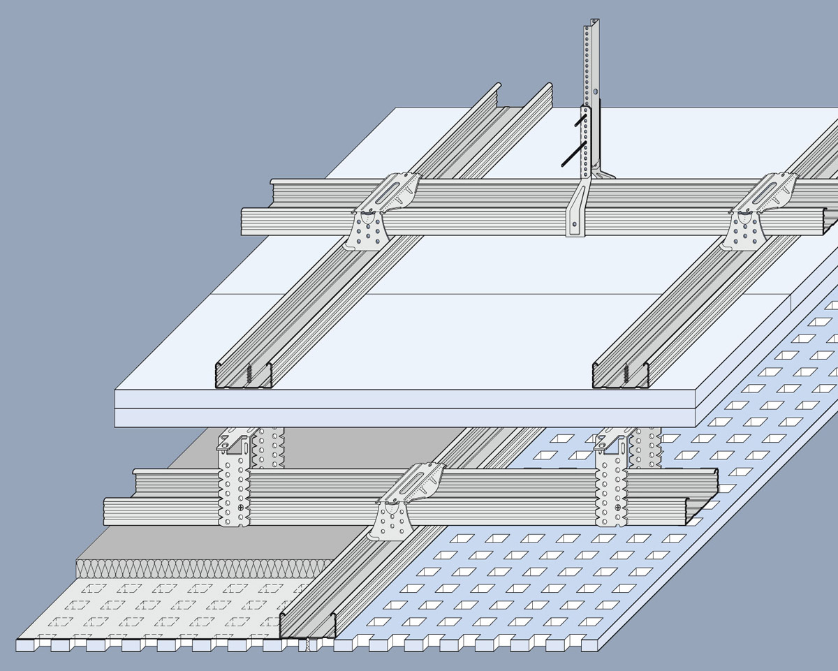 Technický nákres řešení podhledu za použití originálního příslušenství