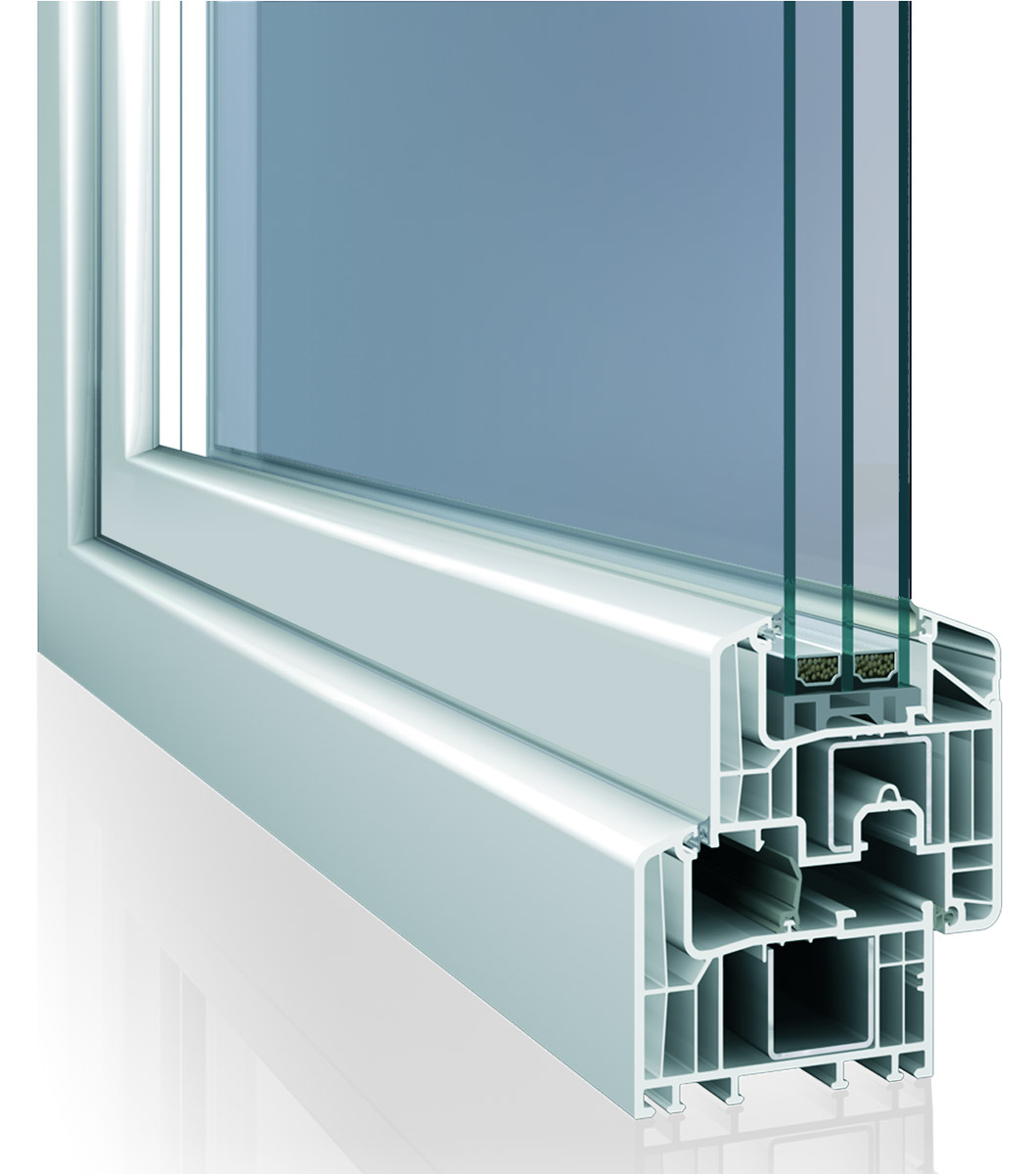 Systém Eforte s vestavnou hloubkou 84 mm, standardní ocelovou výztuhou a bez přídavných izolačních prvků, Uf = 0,95 W/m².K