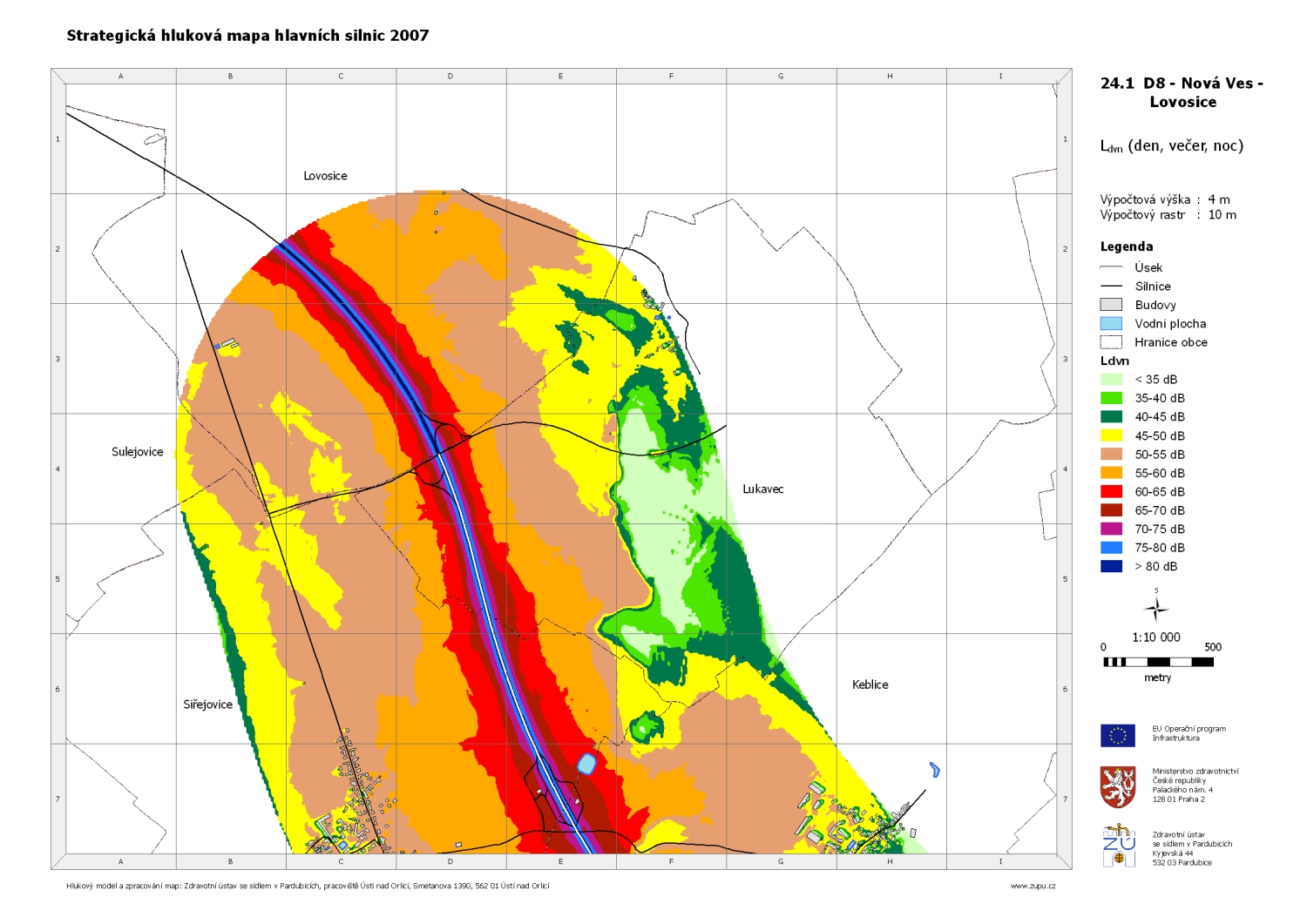 Obr. 1: Hluková mapa území Lovosic ve dne – dálnice D8