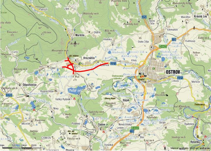 Schéma obchvatu Hroznětína s širším okolím
