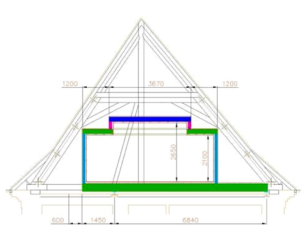 Vestavba do historického krovu zámku v Rokytnici u Přerova – základní schéma příčného řezu