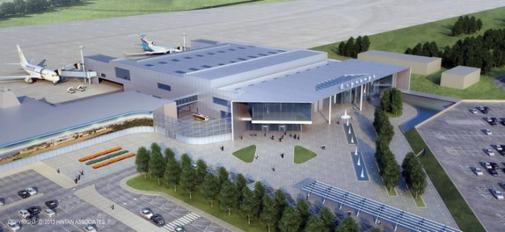 Terminál pro osobní přepravu na mezinárodním letišti Strigino v ruském městě Nižnij Novgorod – vizualizace