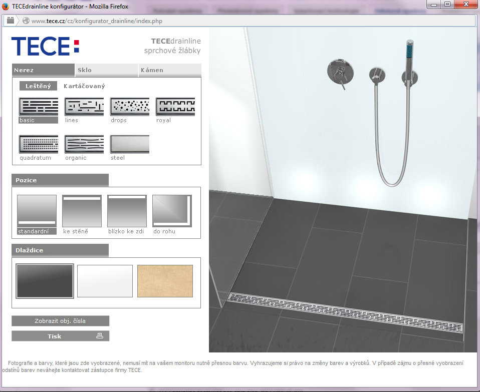 Konfigurátor sprchových žlábků 