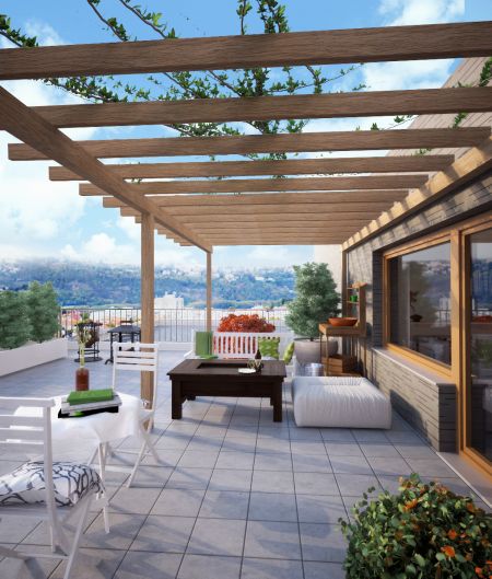 YIT vizualizace KOTI Hyacint interier budova D terasa