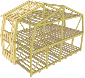 Pasivní střešní nástavba na panelový dům G57 – vizualizace nosného rámu