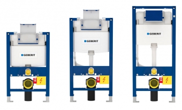 Splachovací nádržky Geberit Omega pod omítku jsou k dispozici pro tři stavební výšky (82, 98 a 112 cm)