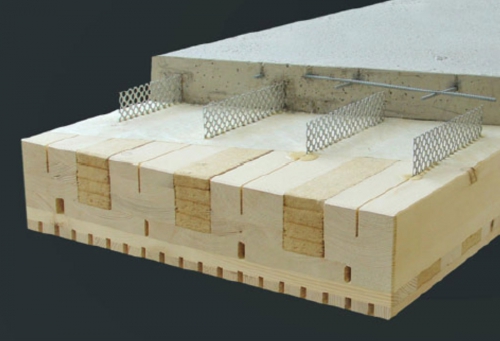 Obr. 2: Dřevobetonové spřažené stropní konstrukce typu HBV-System [15]