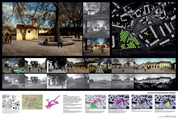 Projekt revitalizace Malešického náměstí od Veroniky Sávové z ateliéru Sporadical, zdroj www.thinkarch.cz