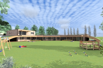 Dřevostavba pod zeleným mostem