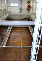 Úpravna vody Meziboří zahájila zkušební provoz – nová flotační linka, na povrchu se zachycují díky provzdušnění vody nečistoty, které jsou pak staženy do odtoků 