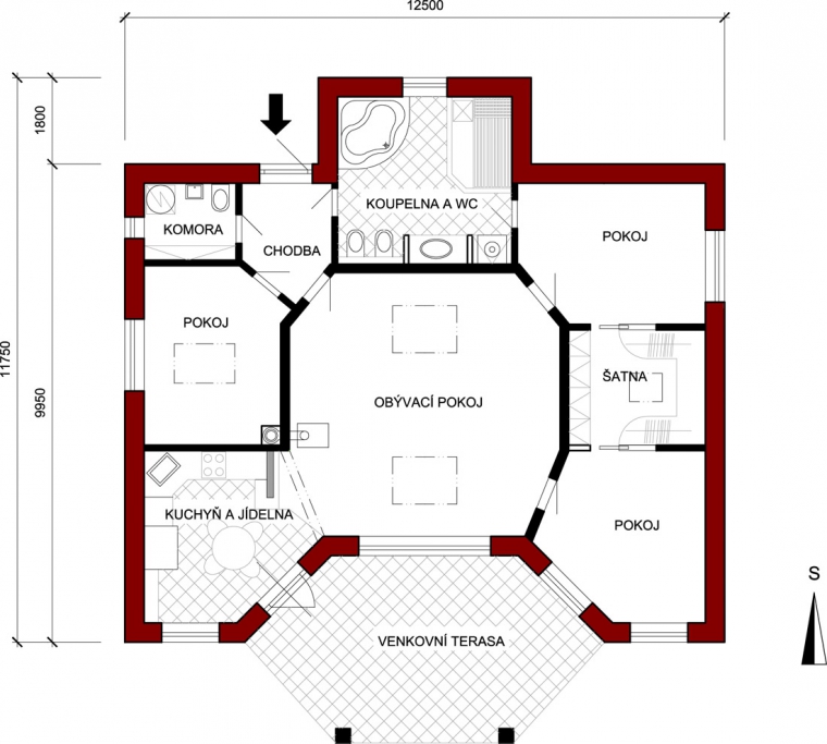 Obr. 2: Dispozice a rozmístění místností