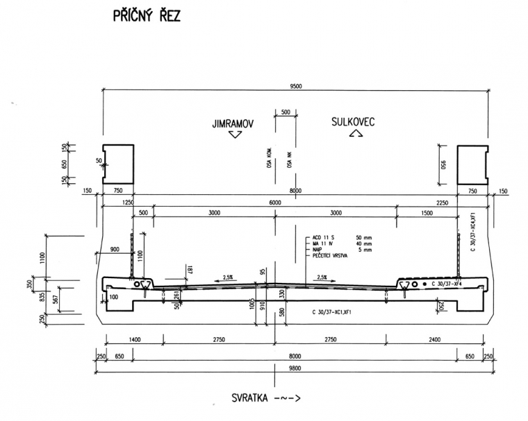 Obr. 2: Příčný řez v l/2