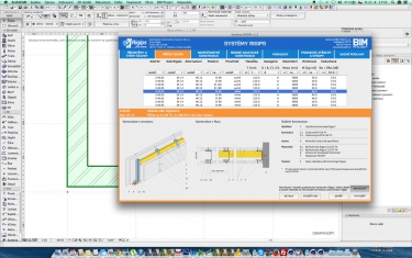 Obr. 5: Práce s doplňky – generování skladby příček v ArchiCADu: a – vygenerování a aplikace zvolené skladby sendvičové konstrukce na příčku; b, c – vygenerovaná konstrukce se šrafou; d – automatický popis skladby konstrukce ve výkresu; e, f – zobrazení konstrukce vč. materiálů ve 3D; g – vygenerovaná skladba sendvičové konstrukce