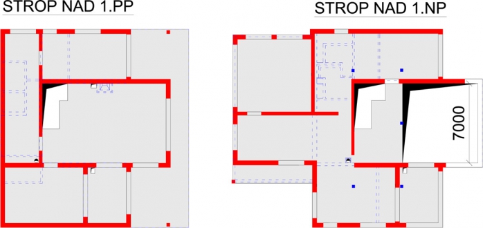 Obr. 2: Schematické půdorysy stropních desek