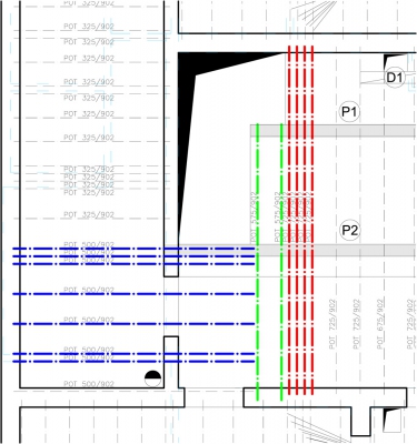Obr. 3: Uspořádání POT nosníků okolo prostupu