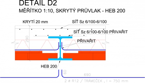 Obr. 11: Ukotvení trámečků do ocelových nosníků pomocí přivařených příložek