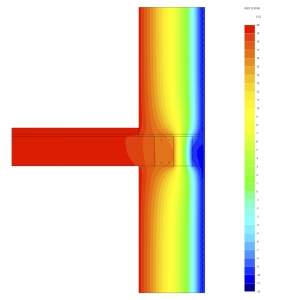 Obr. 10: Rozložení teplot při dynamické simulaci – standardní řešení