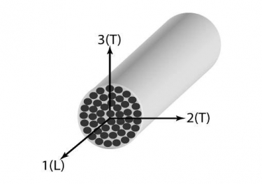 Obr. 1: Průřez FRP výztuží s naznačenou orientací nosných vláken