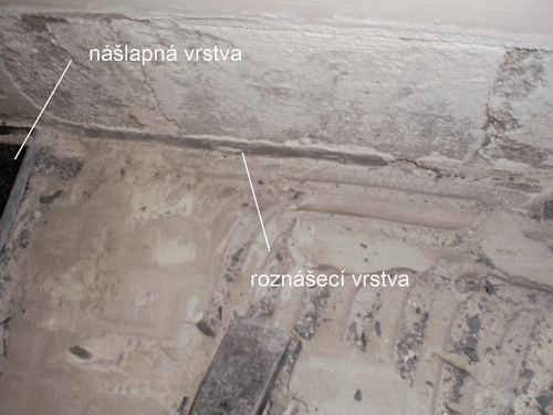 Obr. 3: Napojení roznášecí vrstvy podlahy na stěnu bez pružného oddělení