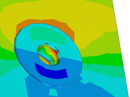 Obr. 6: Detail otvoru pri bodovom kotvení – σ1