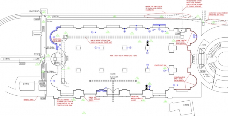 Obr. 21: Památková obnova katakomb, Státní zámek Lednice – půdorys 1. PP – vlhkostní průzkum