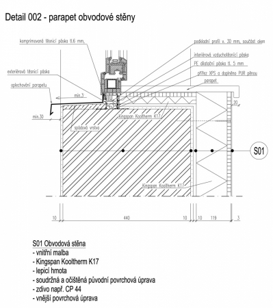 Parapet obvodové stěny