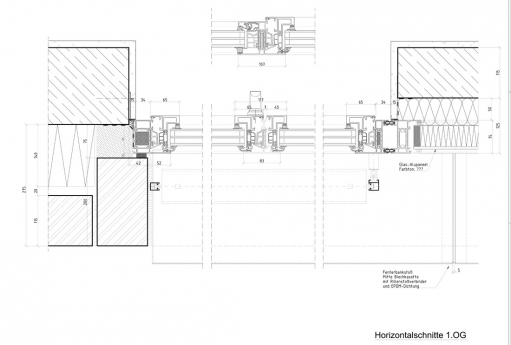 Schüco AWS 75.SI – horizontální řez (zdroj Engelshove.de)