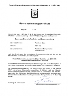 Obr. 4: Příklad certifikátu systému řízení výroby pro beton, a – v ČR, b – v ČR – příloha, c – v Německu