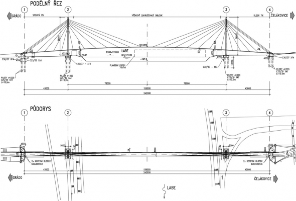 Podélný řez lávky