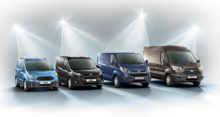 Zleva: Ford Transit Courier, Ford Transit Connect, Ford Transit Custom, Ford Transit
