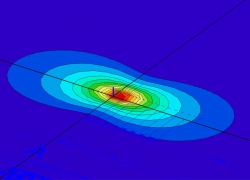 Podlahová deska zatížená v rohu kolem vysokozdvižného vozíku – deska stále odolává účinkům od zatížení, ale dosahuje 100 % své únosnosti