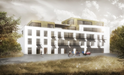 Byty ve 2. a 3. NP objektu B mají balkon ve formě předsazeného ocelového boxu