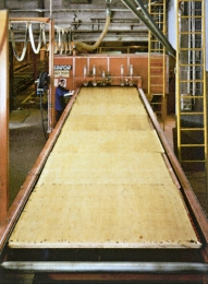 Obr. 2: Vyrobené vrstvené dřevo na konci kontinuální linky 