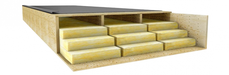 Obr. 21: Řez panelem Kerto-Ripa s vrstvami tepelné izolace a krytinou