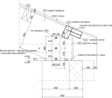 Obr. 4: Kotvení hlavního vazníku na sloup – kluzné uložení