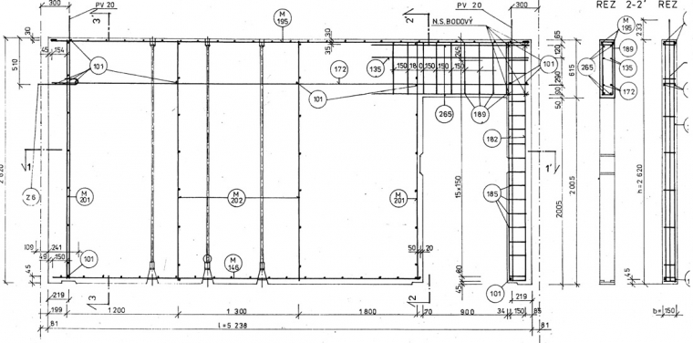 Obr. 5: Vyztužení stěnového panelu s otvorem, soustava P1.11