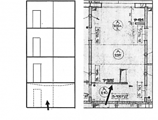 Obr. 9: Ukázka bourané příčky P55 v nejnižším podlaží vlivem rekonstrukce