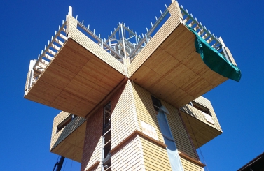 Rozhledna Jakobskreuz (Jakubův kříž) je opláštěna sádrovláknitými deskami fermacell 