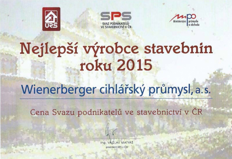 Wienerberger byl oceněn v soutěži Nejlepší výrobce stavebnin
