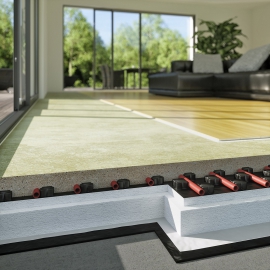 Řez litou podlahou AnhyLevel s podlahovým topením