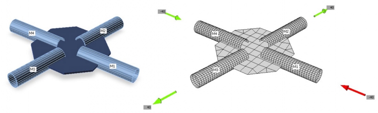 Obr. 4: Změna řešení křížení diagonál a tuhost připojených prvků po opravě styčníku