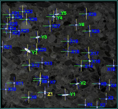 Príklad reznej plochy a identifikácie vlákien