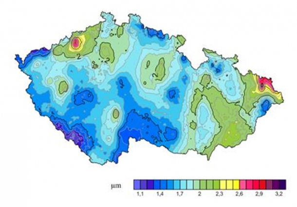 Obr. 7: Korozní mapa ČR pro zinek, převzato z [11]
