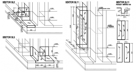 Obr. 15: Příklad 4 – projekt hydroizolace, zakreslení sektorů v axonometrii 